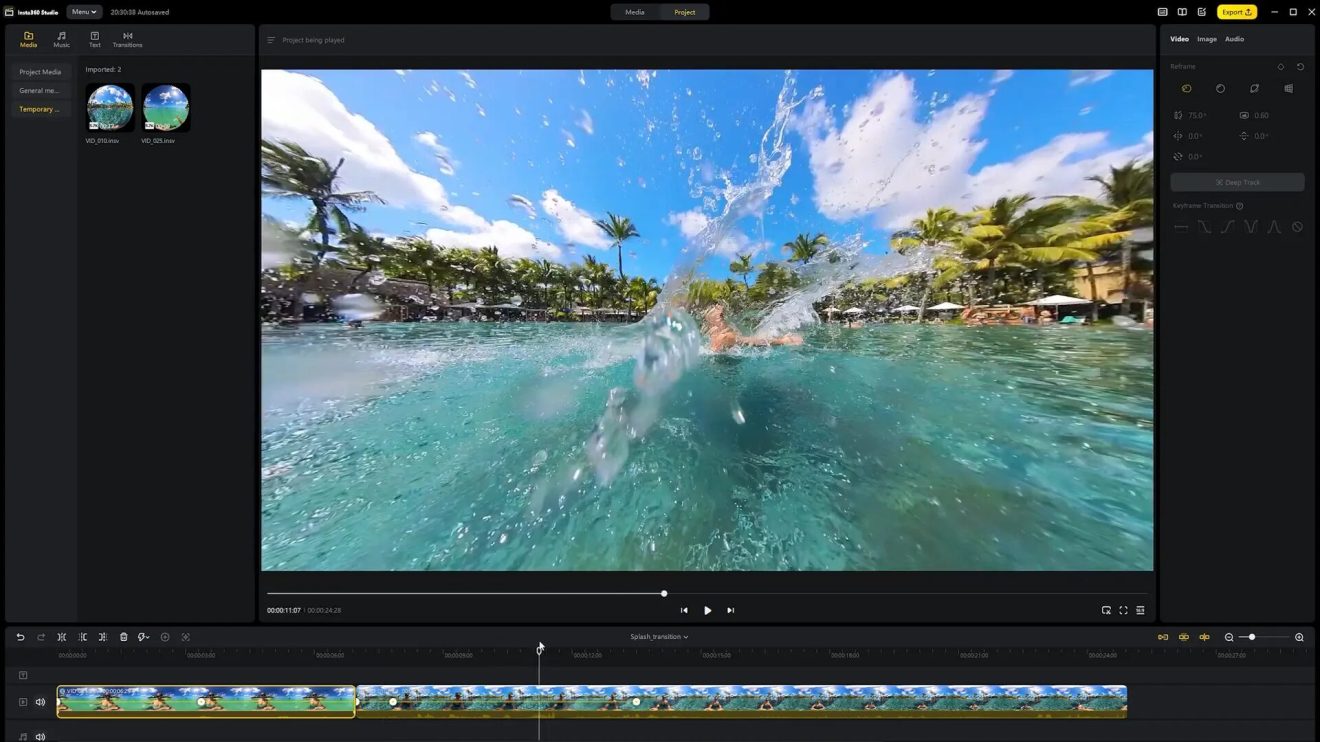 Seamless splash transition