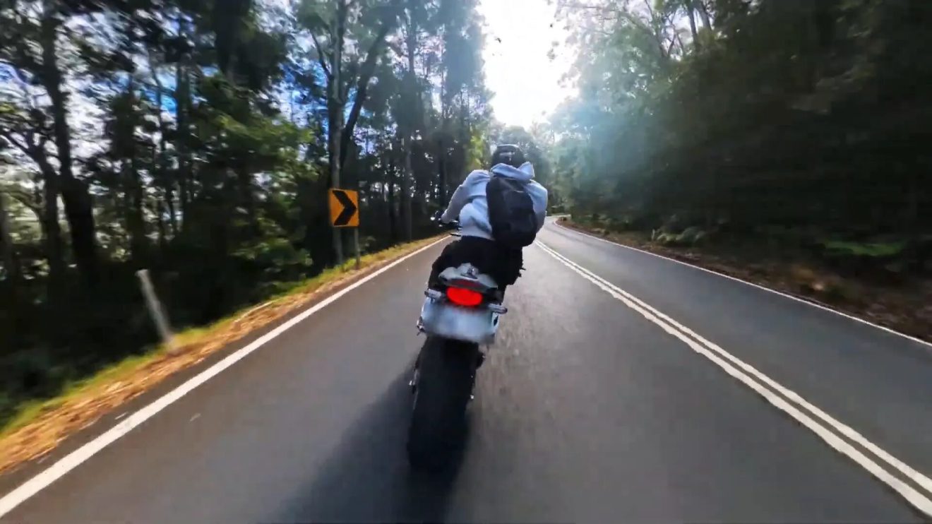 Third-person view of biker with Insta360 X4