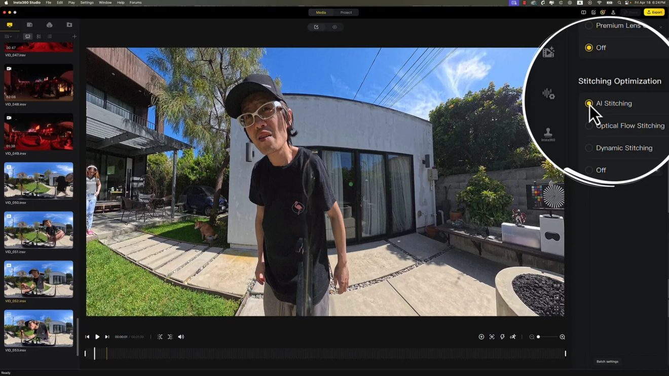 Stitch Fusion Angle tool in Insta360 Studio