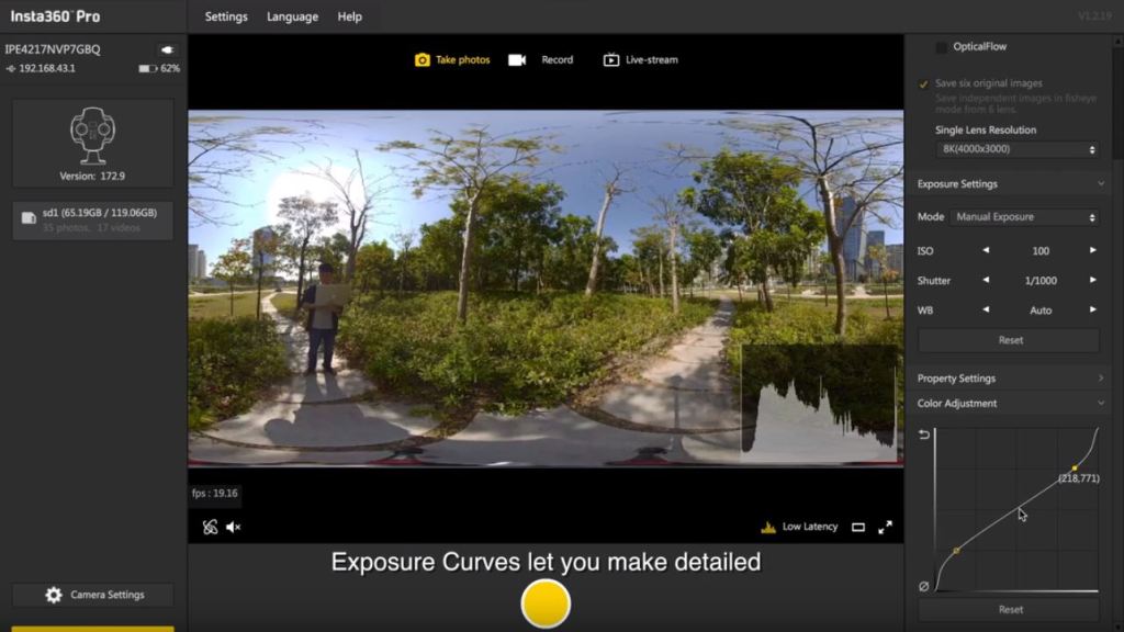 Insta360 Pro v 2.0 Insta360 Stitcher exposure curve