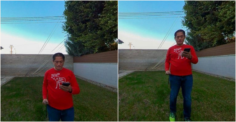 Left: eye-level shot; Right: rule of thirds for 360 (waist-level at 5 feet)