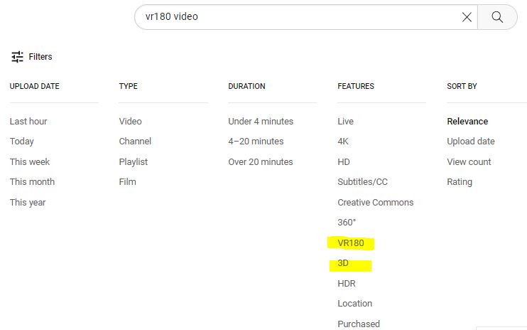 Use YouTube search filters to find 3D videos