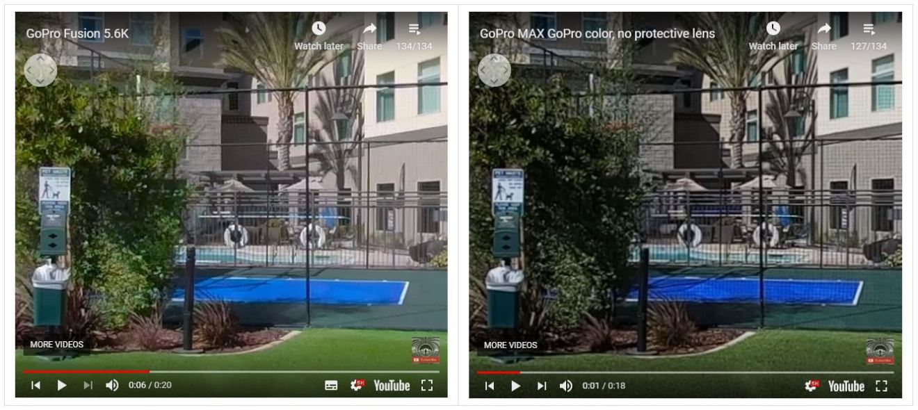 Front of the lens: GoPro Fusion (left) vs GoPro MAX (right)