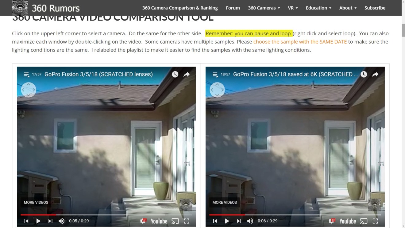 GoPro Fusion on Youtube: 4K on left, 5K on right