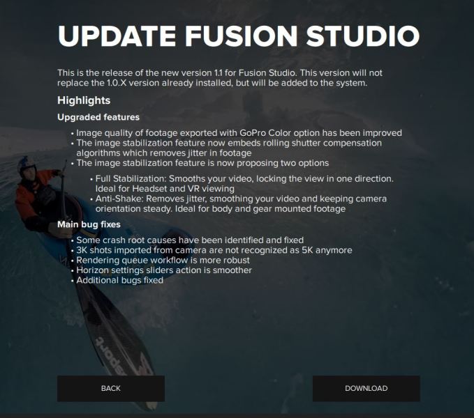 GoPro Fusion January 2018 update