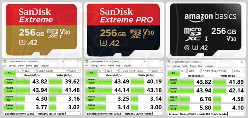 Micro SD card speed test with Insta360 Quick Reader