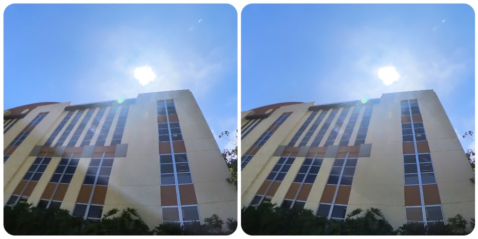 Left: worst case scenario glare; Right: with chromatic calibration