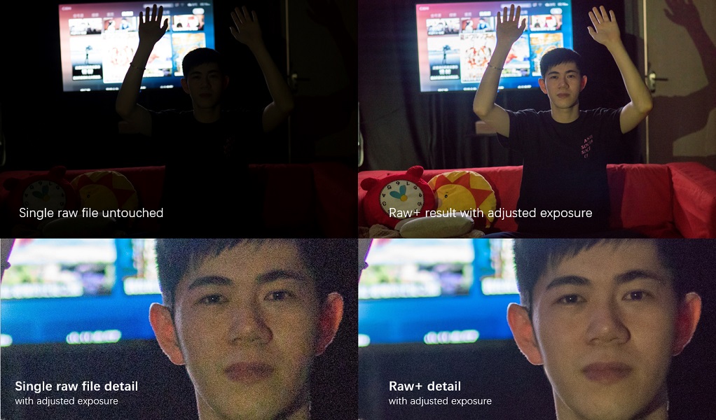 ISO 100 with exposure adjustment on left, ISO 1600 with exposure adjustment on the right