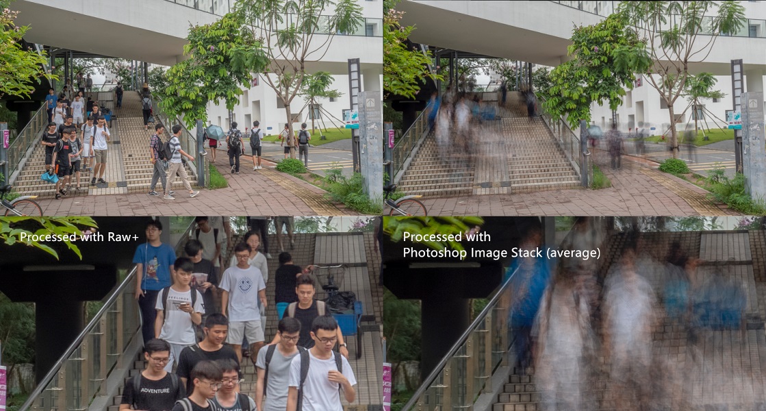 Kandao Raw+ (left) vs. Photoshop image stacking (right)