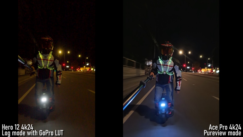 Ace Pro's Purevideo mode has very low noise and excellent color accuracy in low light