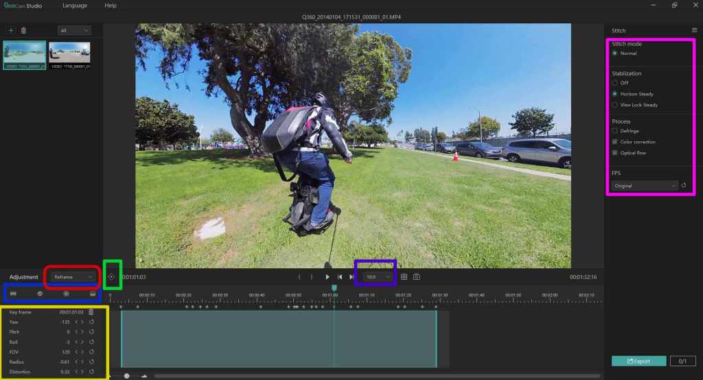 Qoocam Studio has several options for keyframing