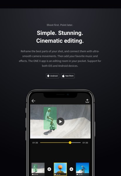 Insta360 One X video editing within the app