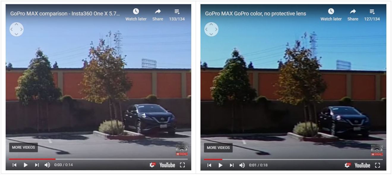 Side of the lens (from video frame grabs): Insta360 One X (left) vs GoPro MAX (right)
