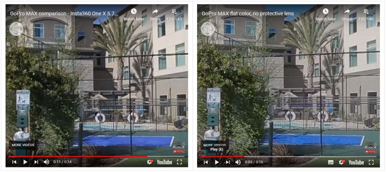 Insta360 One X standard mode (left) vs GoPro MAX flat mode (right)
