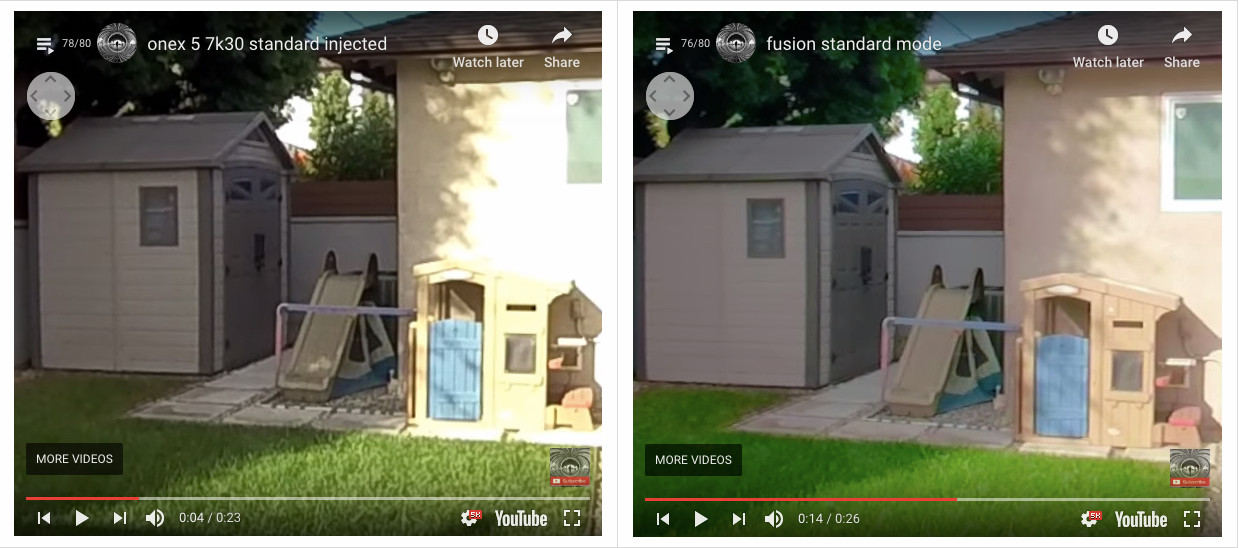 Insta360 One X 5.7K video vs Fusion video