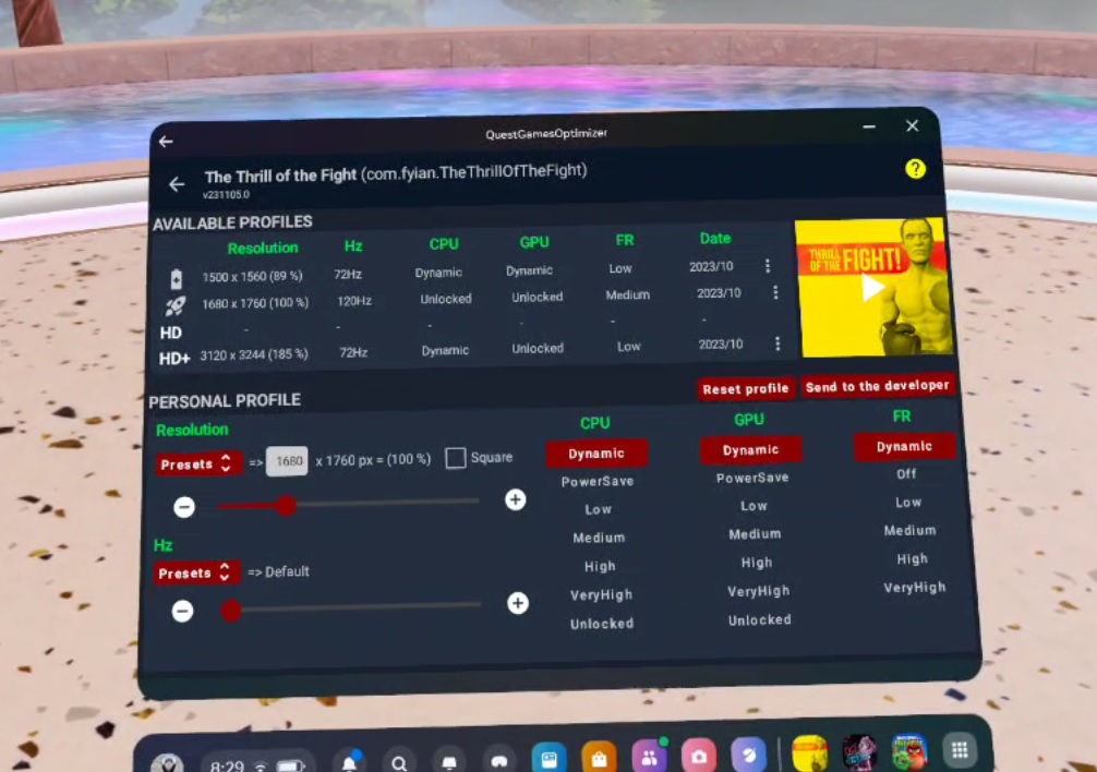 Each game can have multiple profiles to get higher resolution, higher framerate, or longer battery life