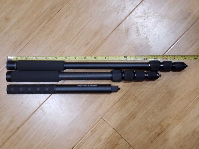 Top to bottom: Bushman Monopod v1, Best360 Monopod, Insta360 Invisible Selfie Stick