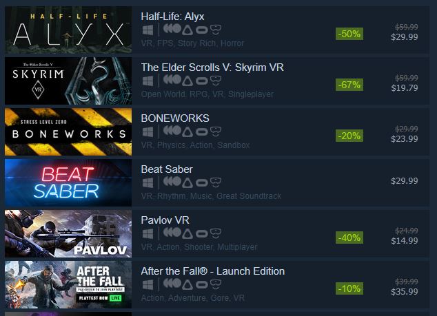 Steam VR games on sale for Black Friday