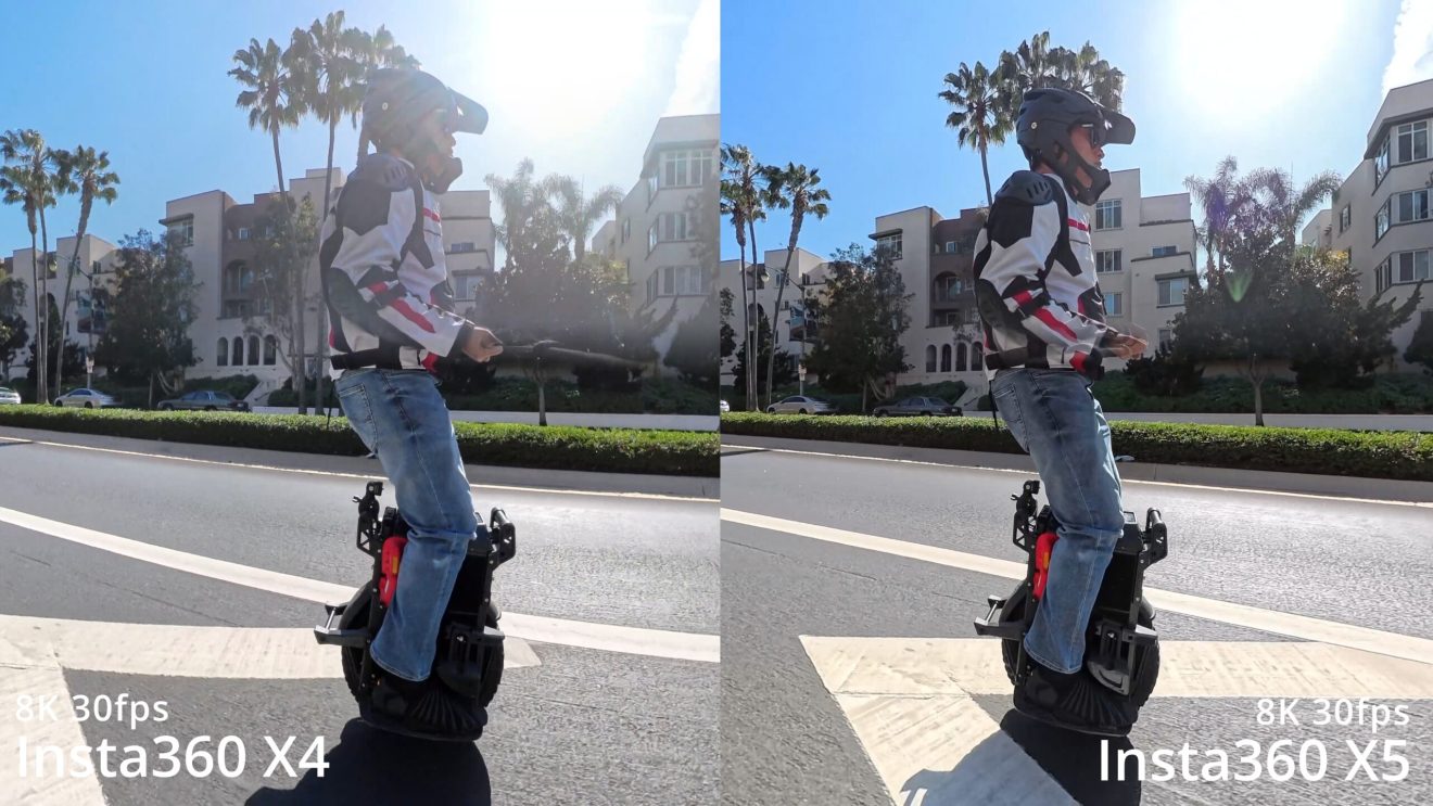 Insta360 X4 (left) has much more glare than X5 (right)