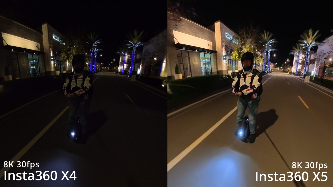 Left: Insta360 X4 8k standard video. Right: Insta360 X5 8k PureVideo